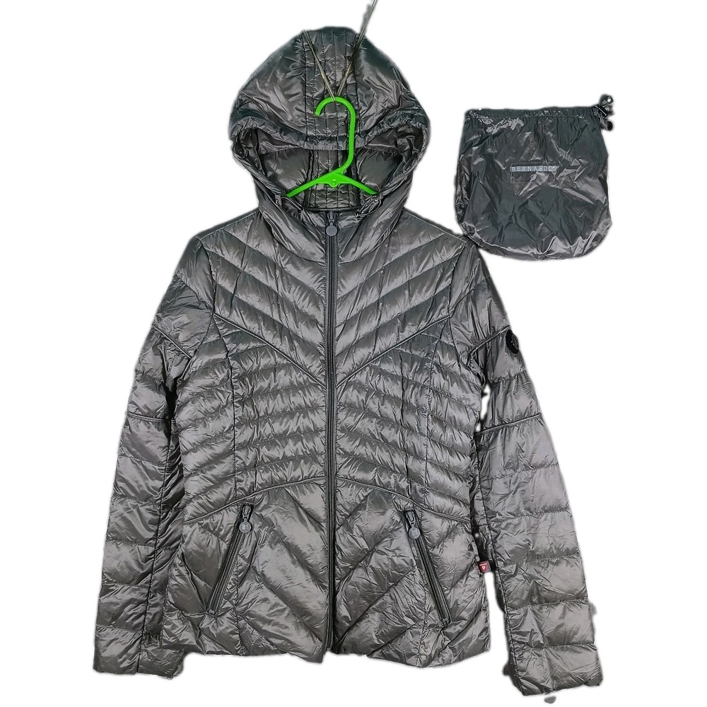 Bernardo Puffer Jacket Women S Gray Packable Goose Down Quilted Hooded